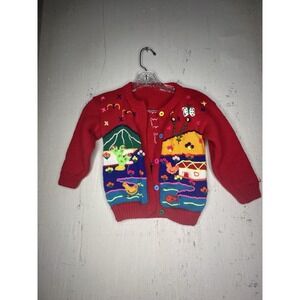 Vintage Hand-Knit Embroidered Wearable Art Vibrant Tot Sweater 12-18mo
